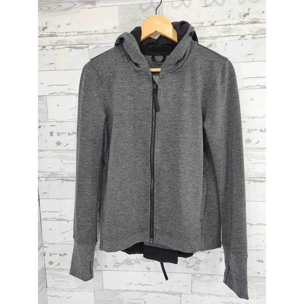 Lululemon Heathered Gray Back Zip Hoodie Women Size 8 Thumbholes Long Sleeve